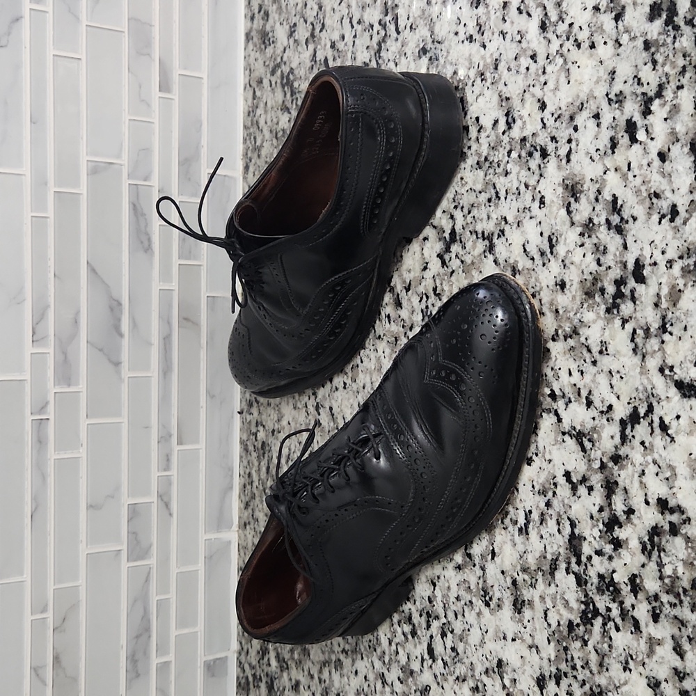 Black Leather Allen Edmonds McAllister Wingtip Oxford Dress Shoes sz 9.5